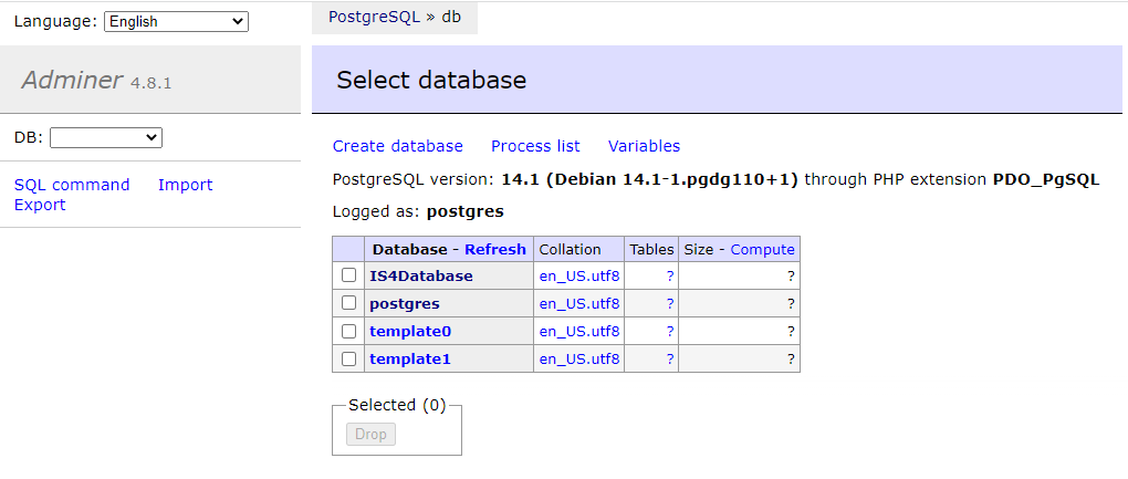 Adminer Database View