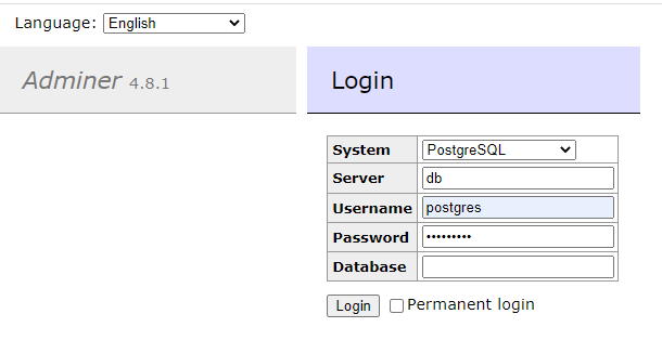 Adminer Login